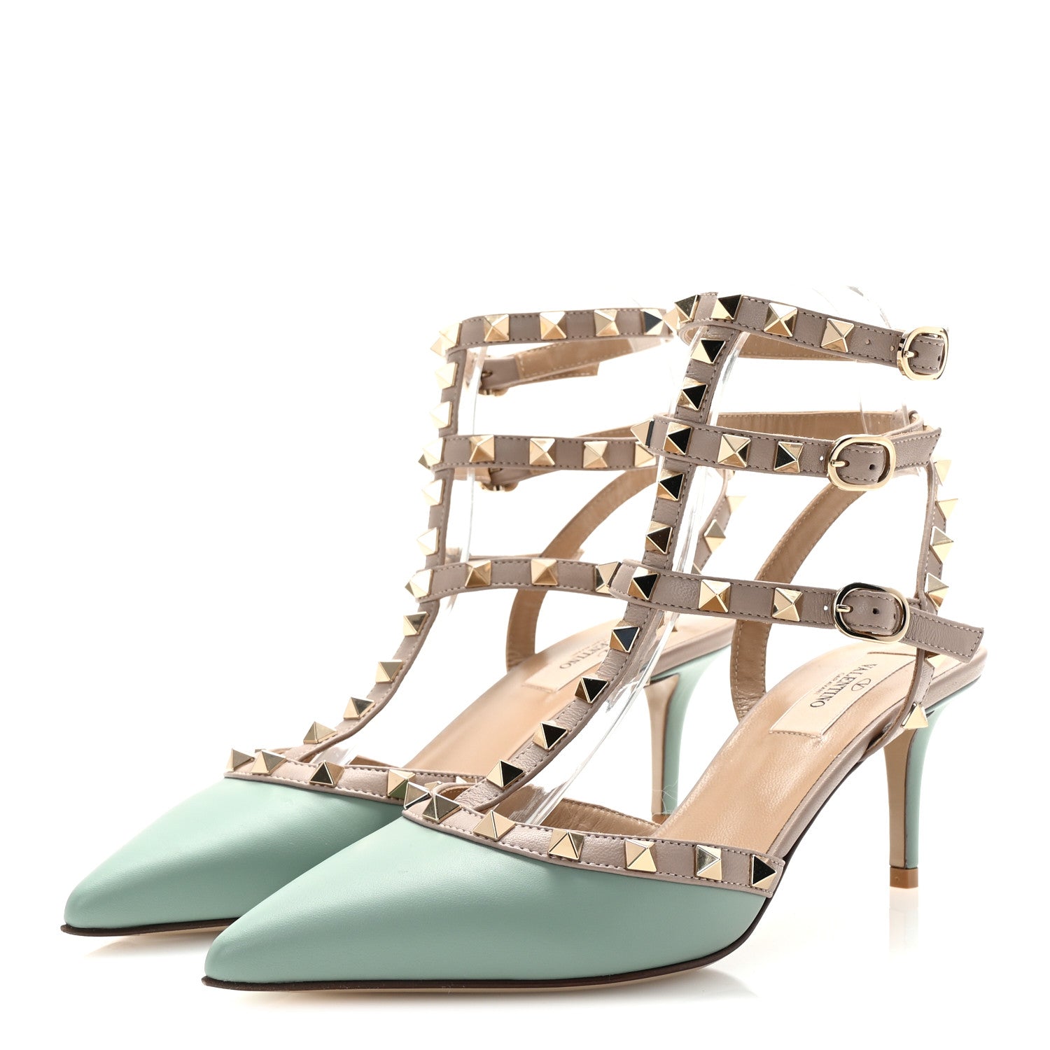 Valentino Garavani Nappa Rockstud Ankle Strap 65mm Pumps 38 Morning Dew Poudre 4 of 10