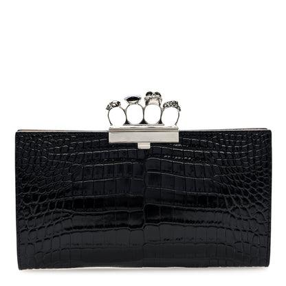 Alexander McQueen Calfskin Crocodile Embossed Knuckle Flat Clutch Black 1 of 7