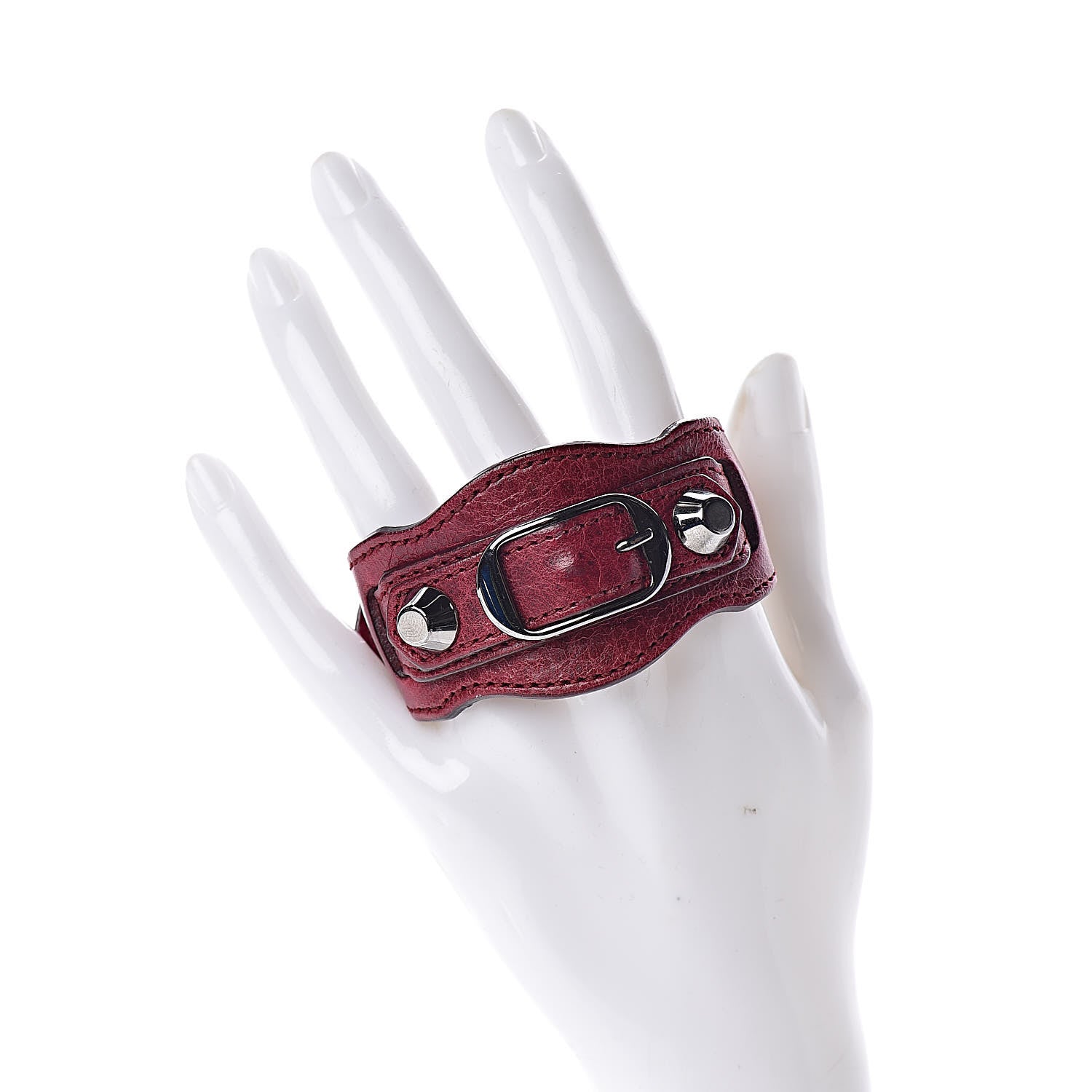 Balenciaga Agneau Arena Classic Silver Hardware Bracelet Bordeaux 2 of 4