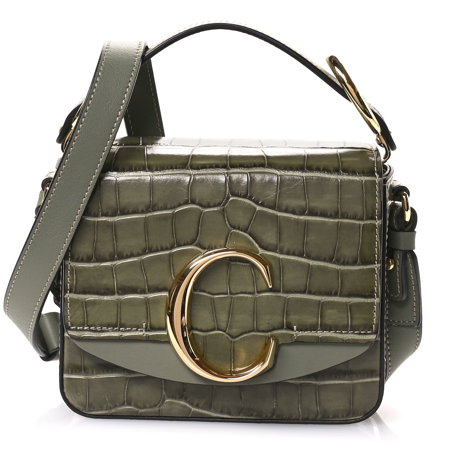 Chloe Calfskin Crocodile Embossed Mini C Double Carry Misty Forest 1 of 10