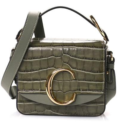 Chloe Calfskin Crocodile Embossed Mini C Double Carry Misty Forest 1 of 10