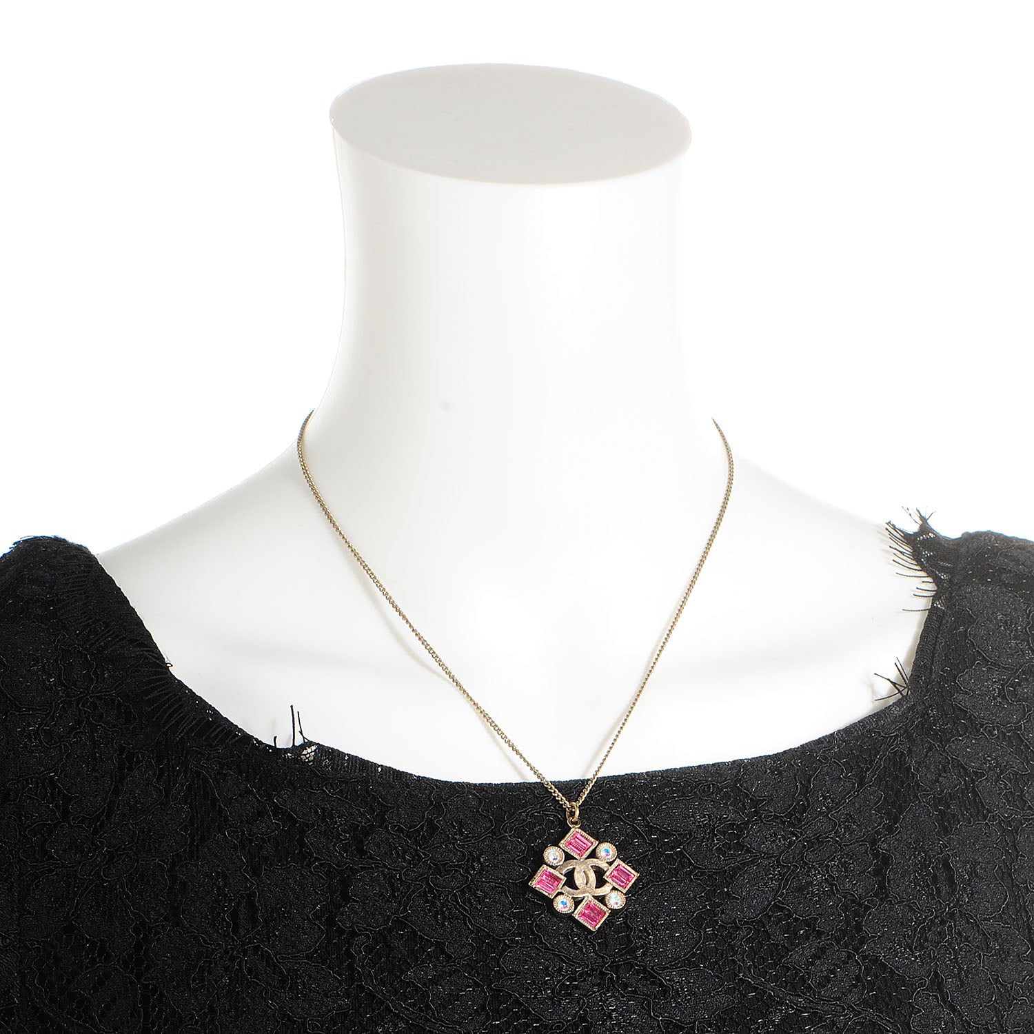 Chanel Baguette Crystal CC Pendant Necklace Rose 2 of 5