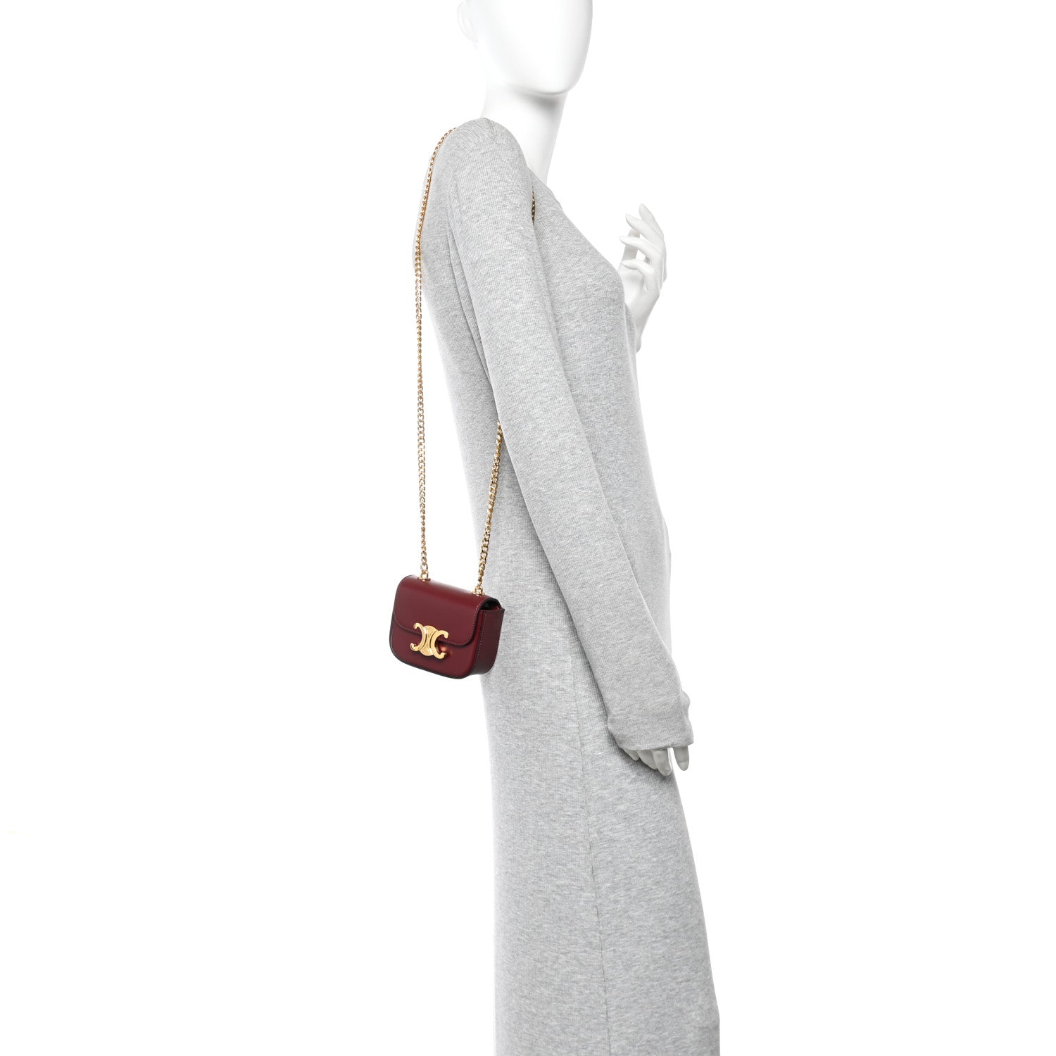 Celine Shiny Calfskin Mini Chain Claude Burgundy 2 of 10