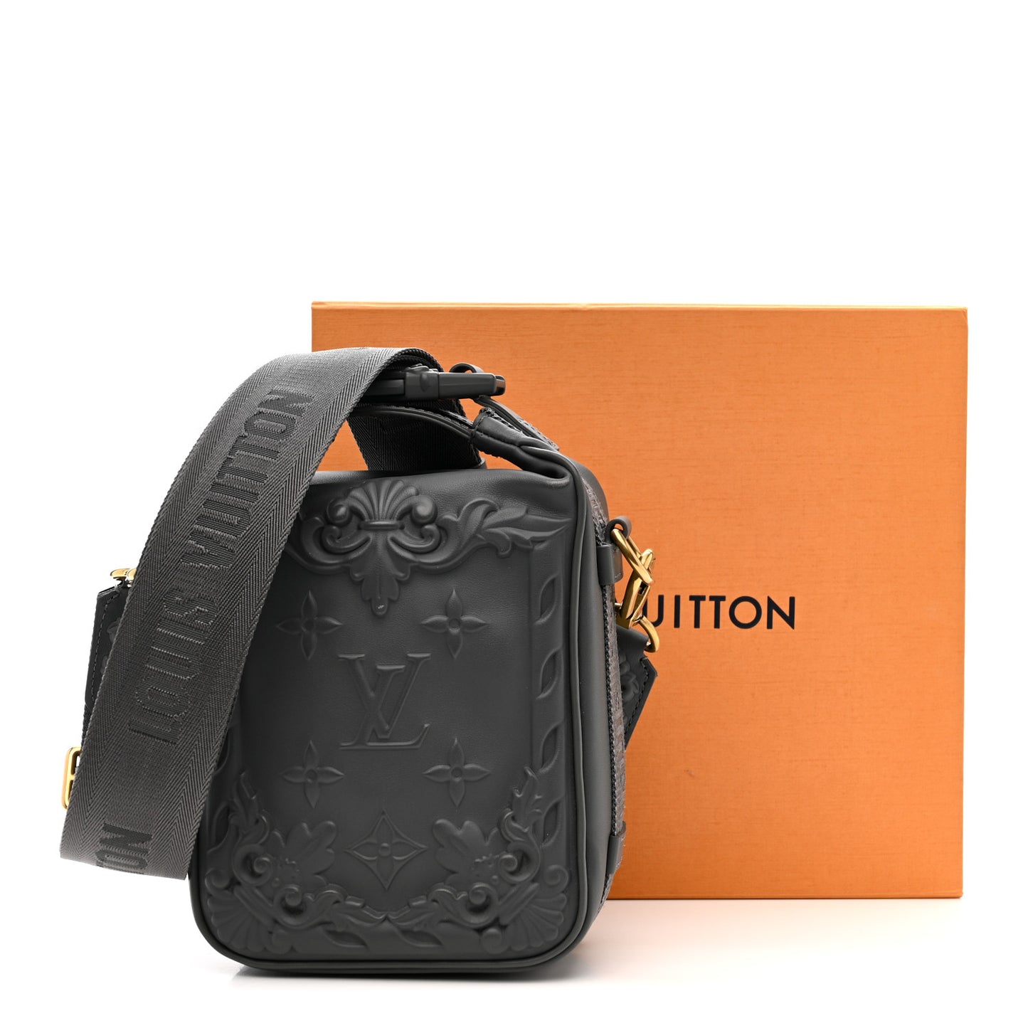 Calfskin Monogram Embossed Cruiser Messenger Dark Shadow Gray