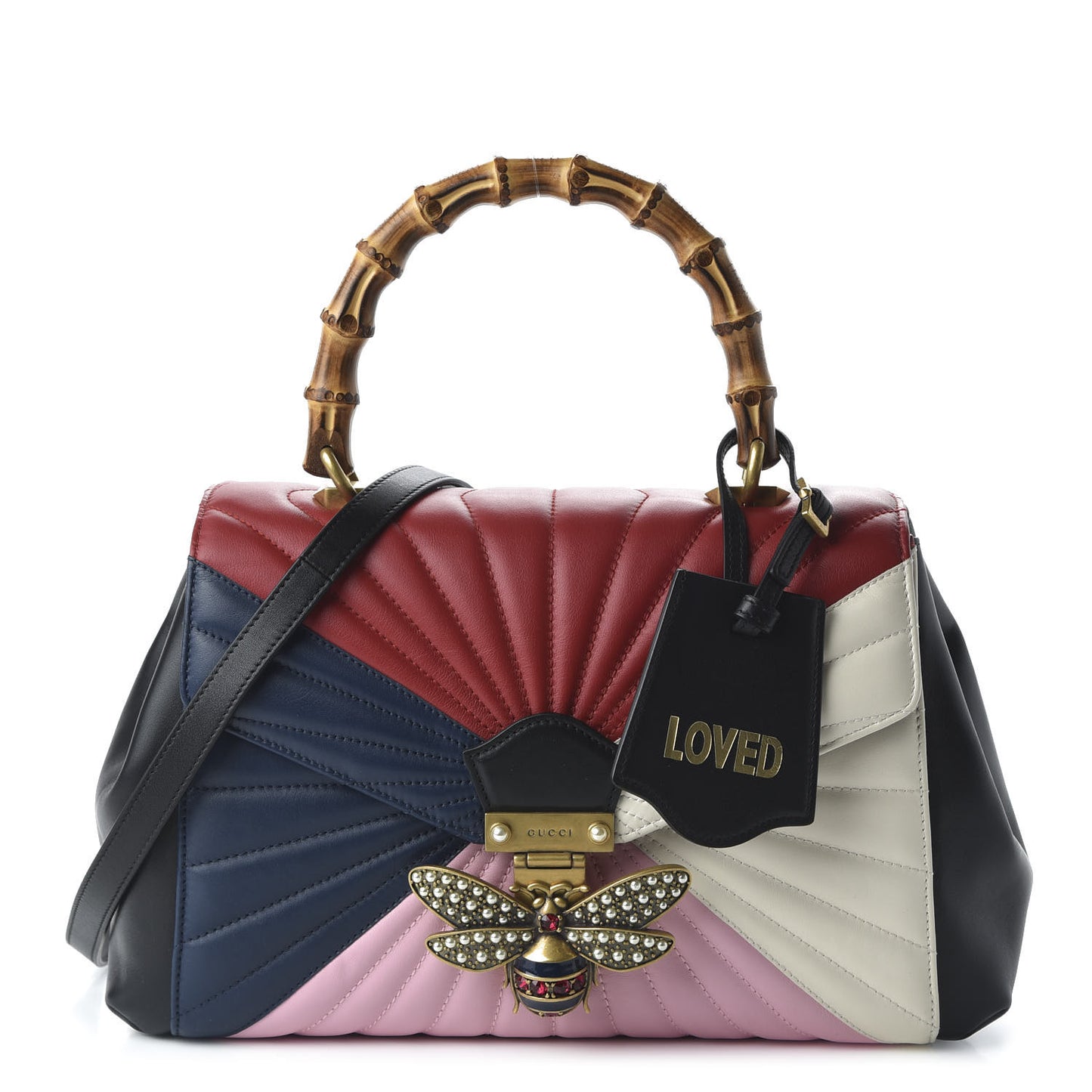 Calfskin Bamboo Trapuntata Queen Margaret Top Handle Bag Blue Agata Hibiscus Red Mystic White Sugar Pink