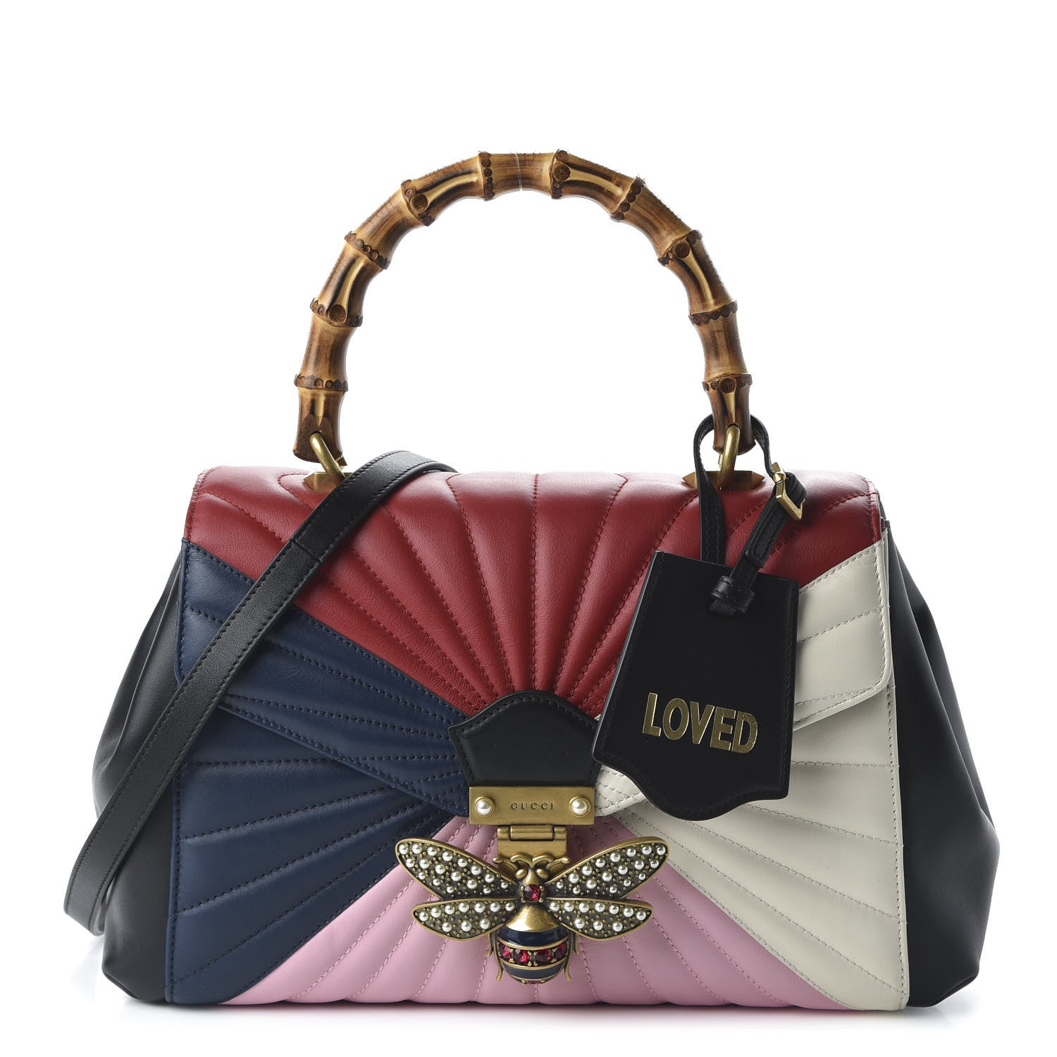 Gucci Calfskin Bamboo Trapuntata Queen Margaret Top Handle Bag Blue Agata Hibiscus Red Mystic White Sugar Pink 1 of 11