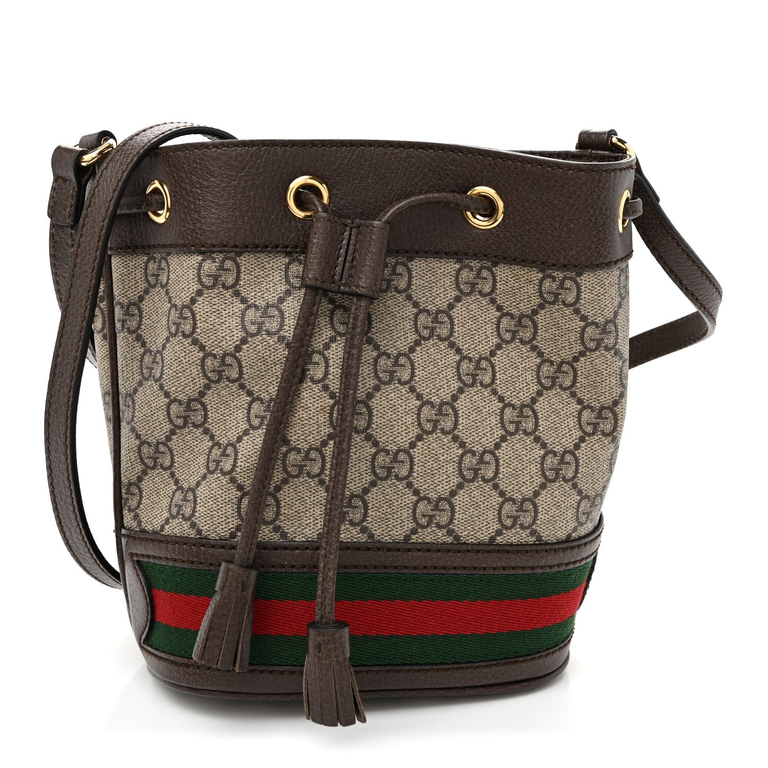 Gucci GG Supreme Monogram Web Mini Ophidia Bucket Bag Brown Brown 1 of 10