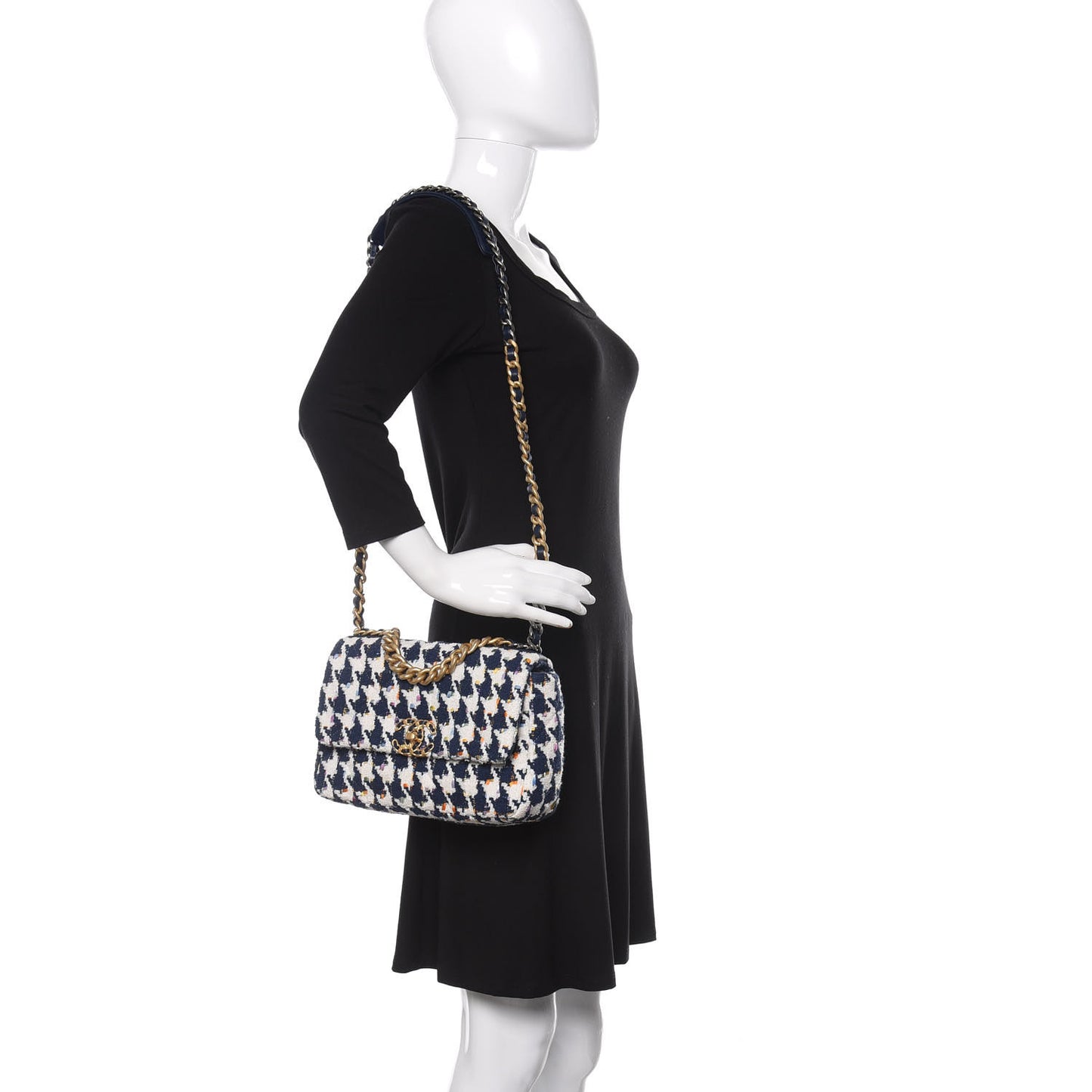 Tweed Quilted Medium Chanel 19 Flap Ecru Navy Blue Multicolor