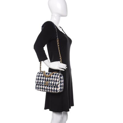 Chanel Tweed Quilted Medium Chanel 19 Flap Ecru Navy Blue Multicolor 2 of 10