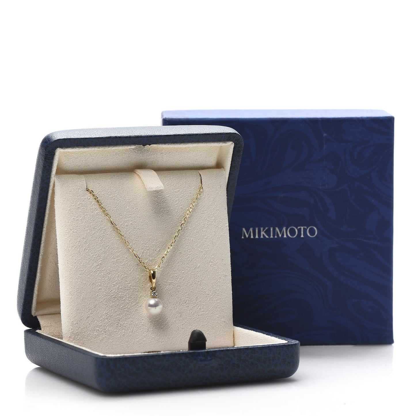 18K Yellow Gold Diamond Akoya Pearl 6mm Drop Pendant Necklace