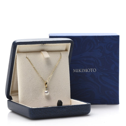 Mikimoto 18K Yellow Gold Diamond Akoya Pearl 6mm Drop Pendant Necklace 7 of 7