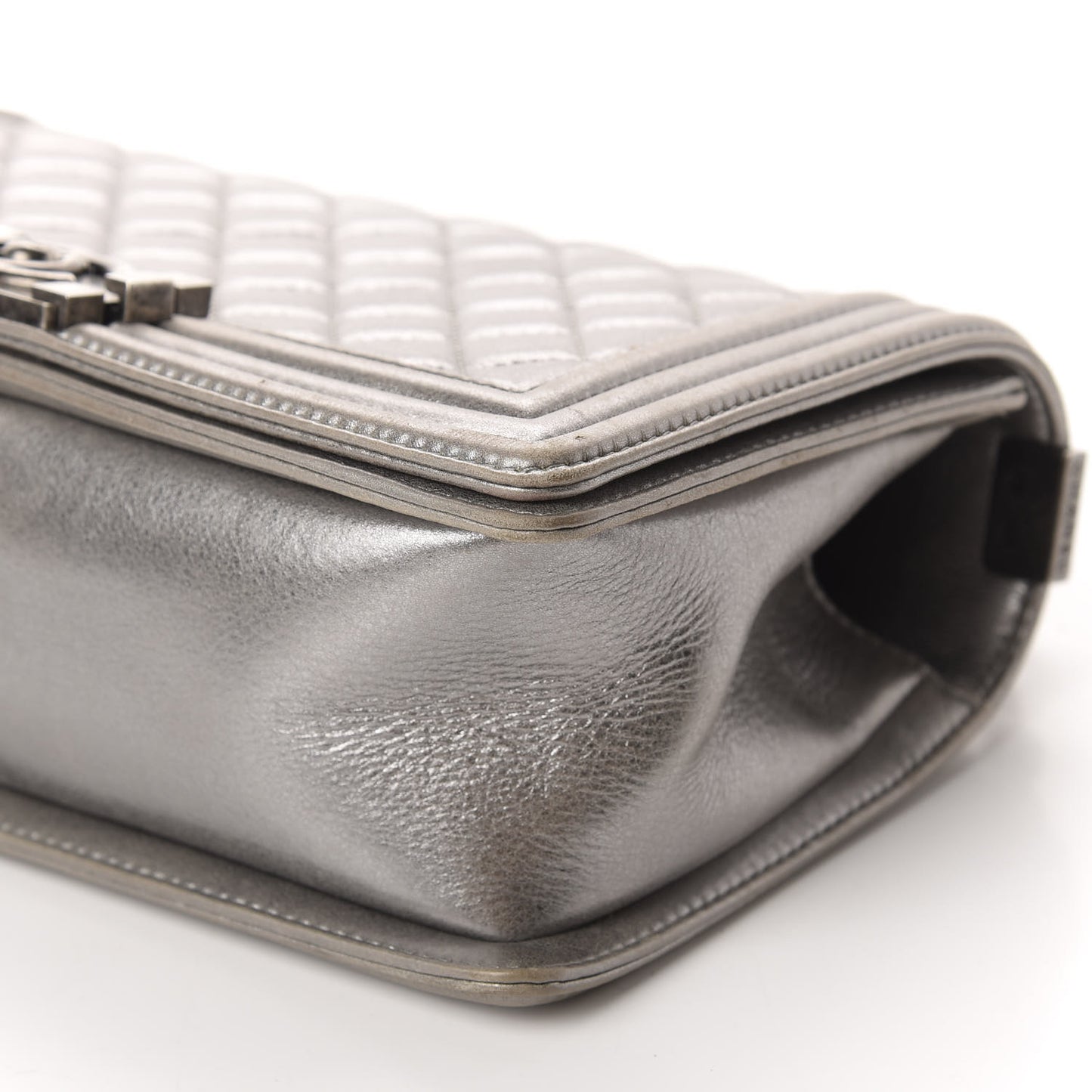 Metallic Calfskin Quilted Medium Boy Flap Silver