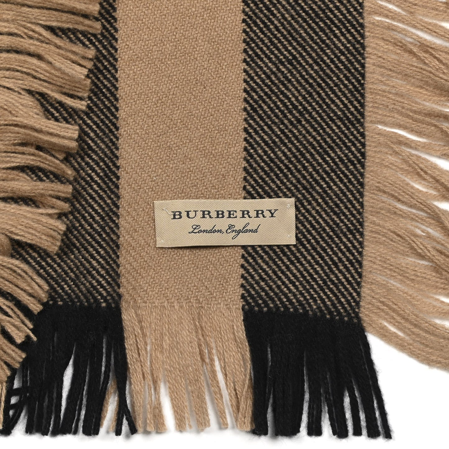 Wool Half Mega Check Fringe Scarf Camel