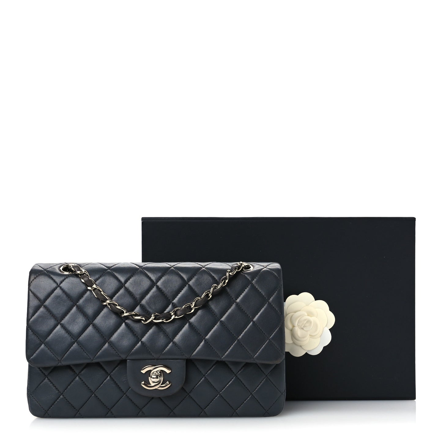Lambskin Quilted Medium Double Flap Grey