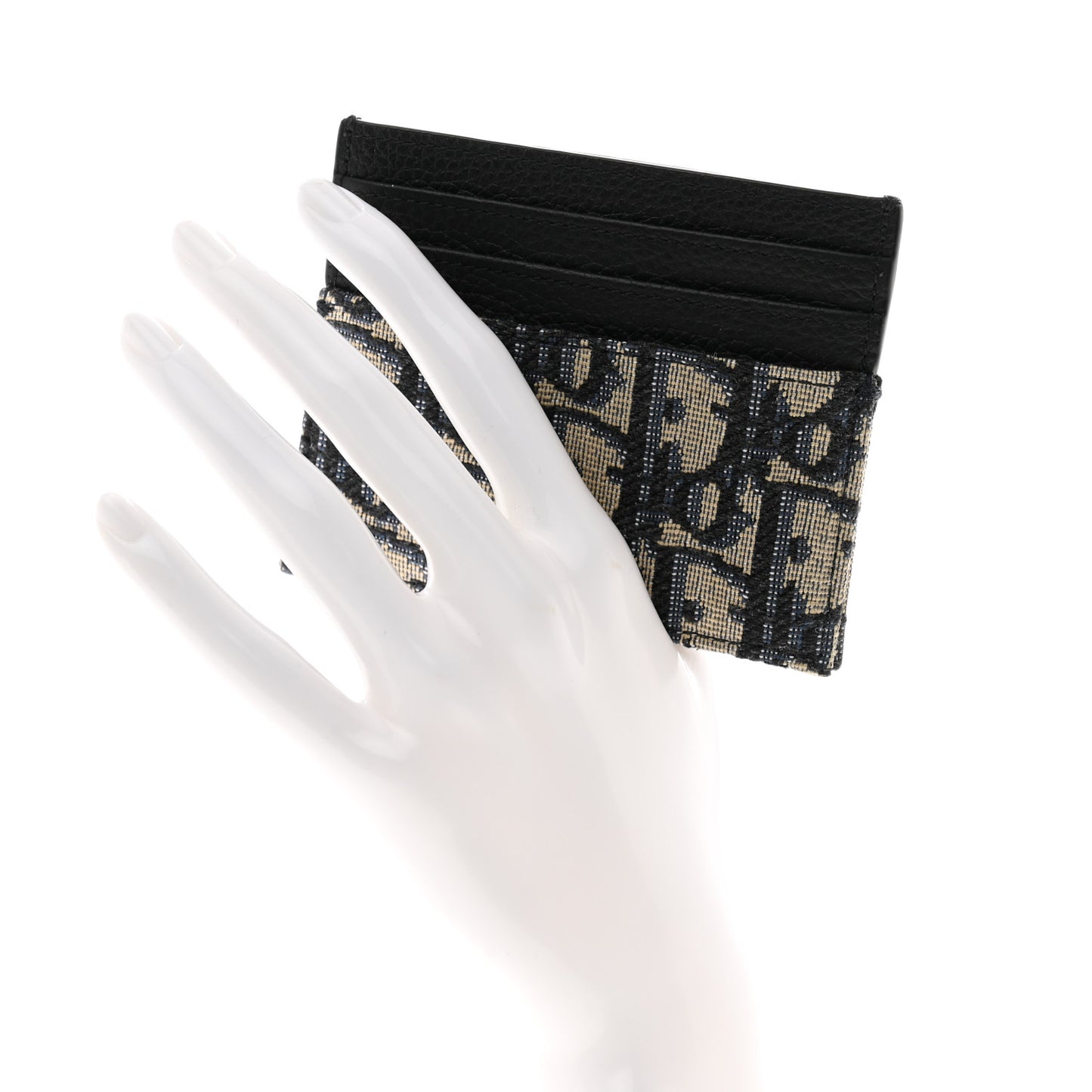 Grained Calfskin Oblique Card Holder Black