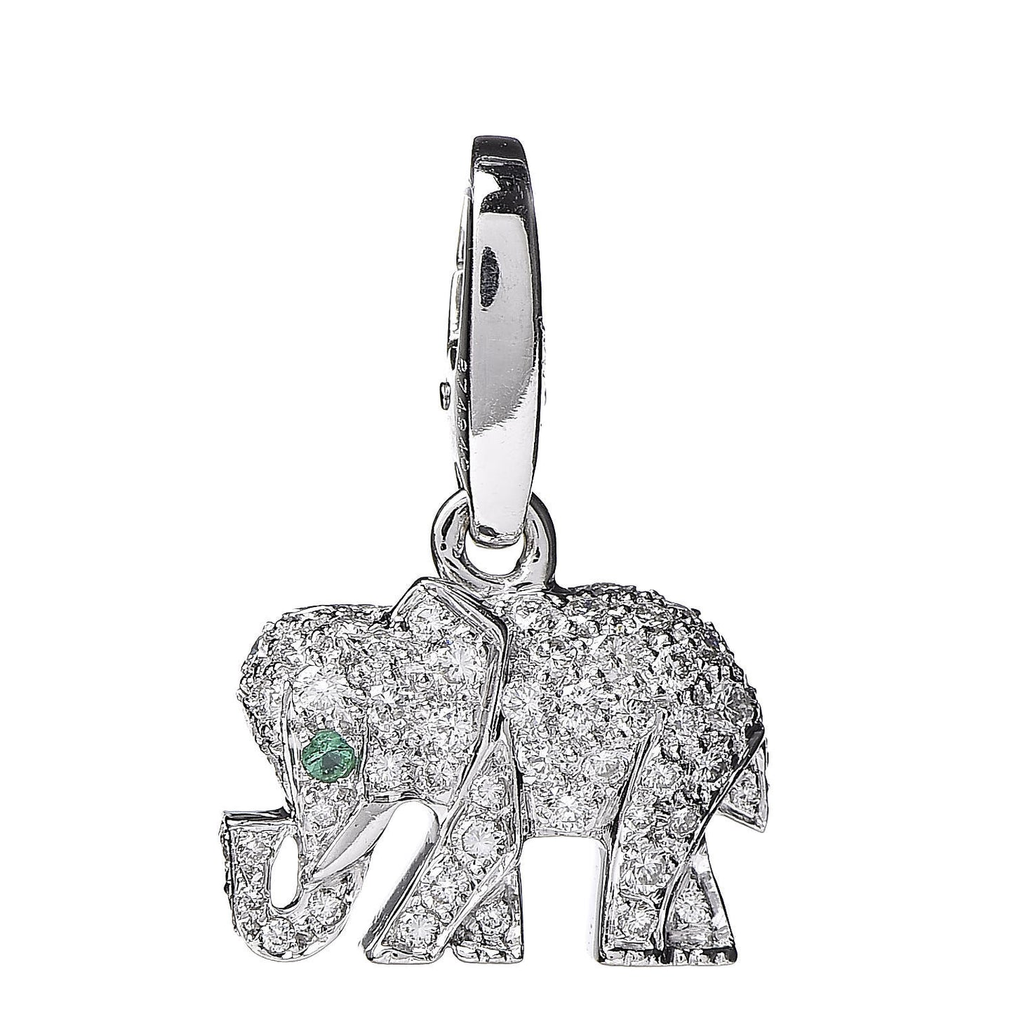 18K White Gold Diamond Emerald Elephant Charm
