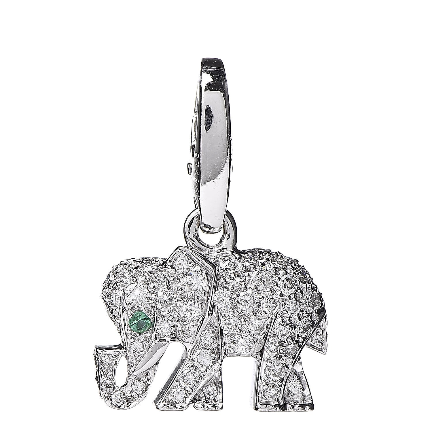 Cartier 18K White Gold Diamond Emerald Elephant Charm 1 of 3