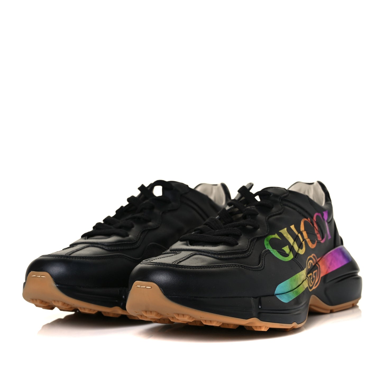 Calfskin Iridescent Logo Mens Rhyton Sneakers 9.5 Black