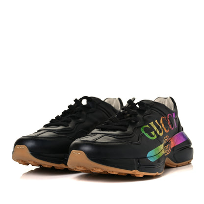 Gucci Calfskin Iridescent Logo Mens Rhyton Sneakers 9.5 Black 3 of 8