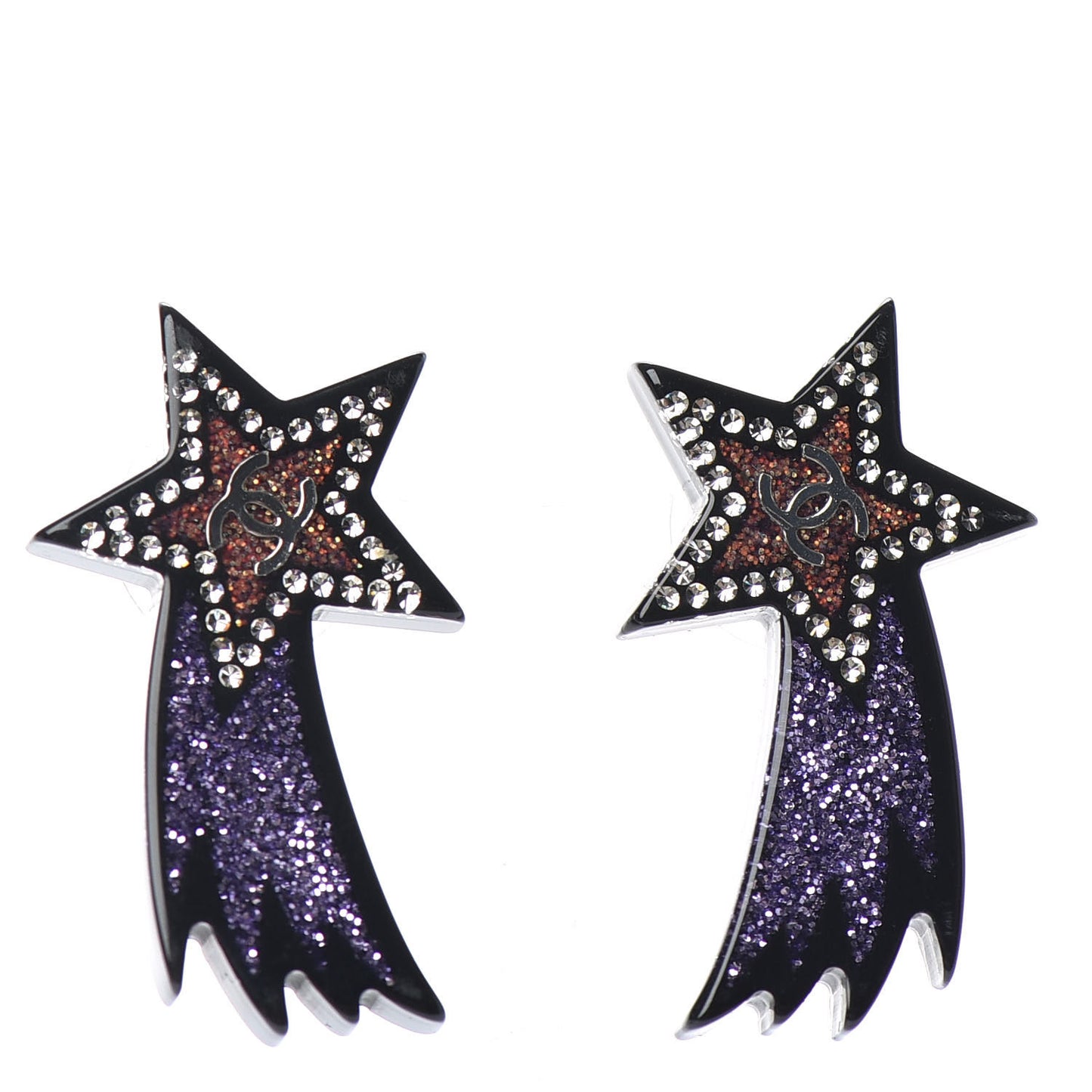 Resin Crystal CC Shooting Star Earrings Silver Purple