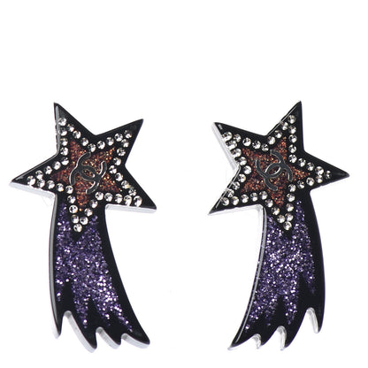 Chanel Resin Crystal CC Shooting Star Earrings Silver Purple 1 of 5