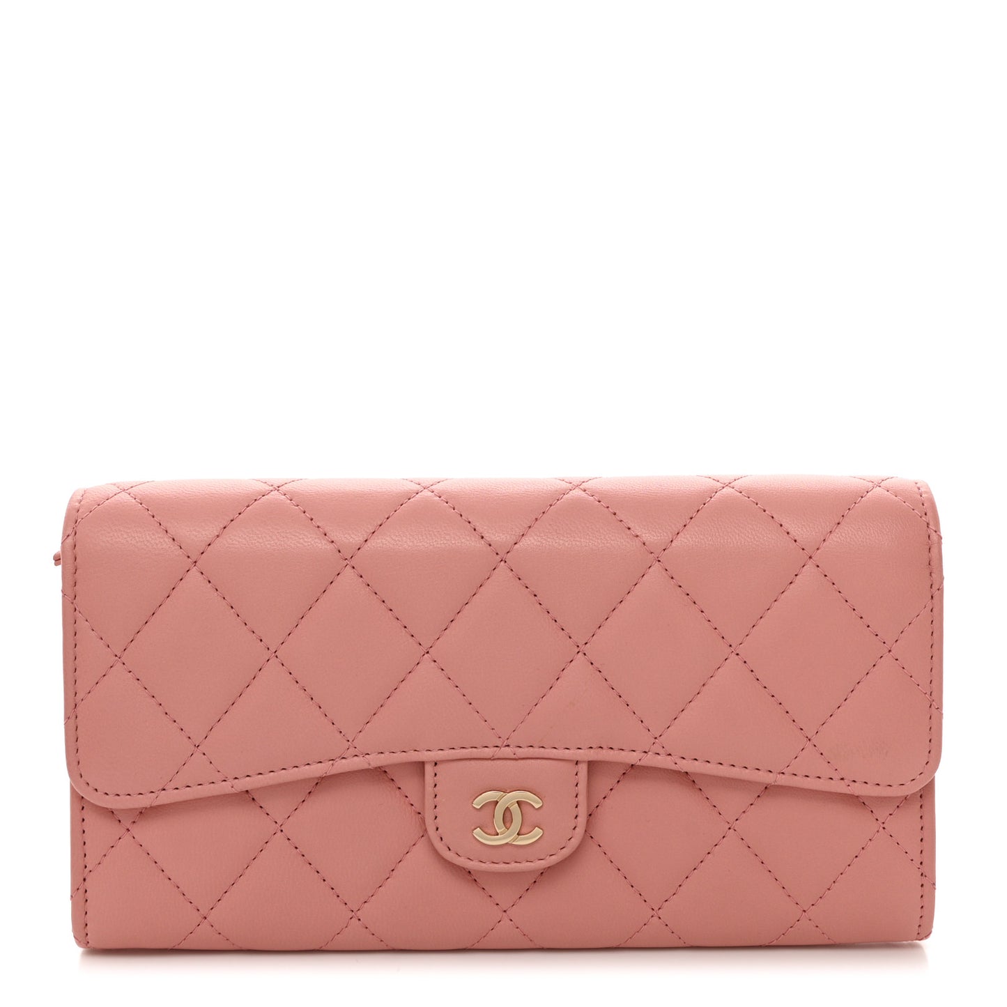 Lambskin Quilted Large Gusset Flap Wallet Pink