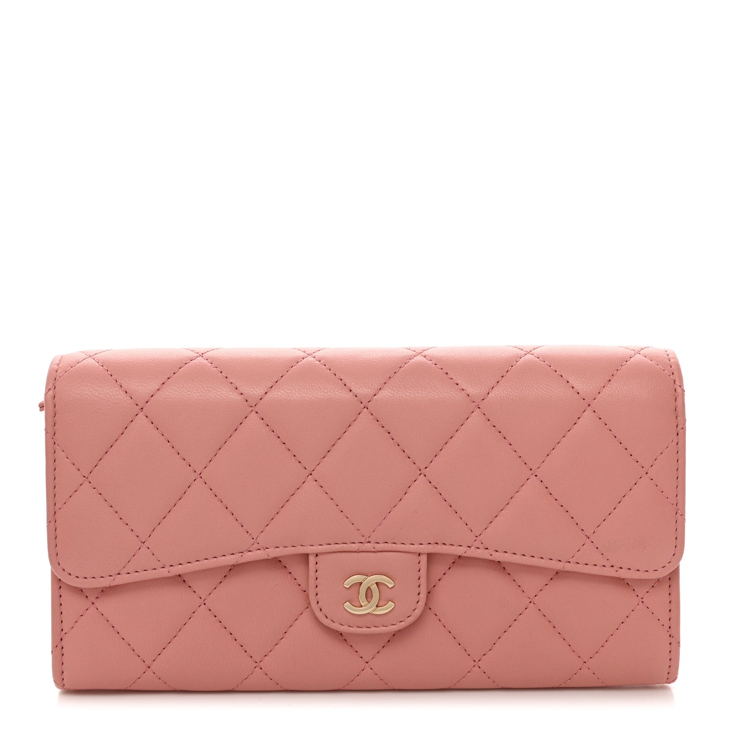 Chanel Lambskin Quilted Large Gusset Flap Wallet Pink 1 of 9