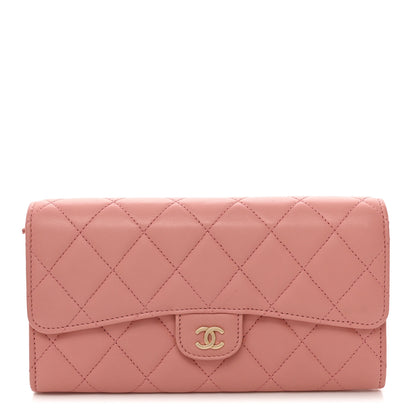 Chanel Lambskin Quilted Large Gusset Flap Wallet Pink 1 of 9