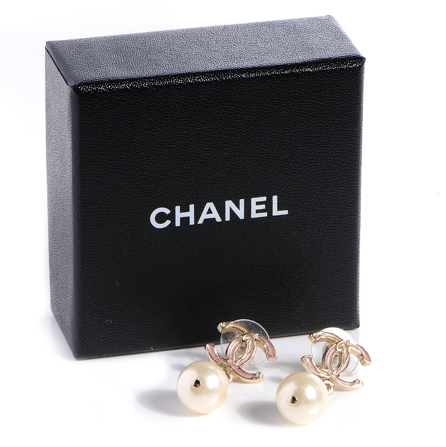 Enamel CC Pearl Dangle Earrings Pink