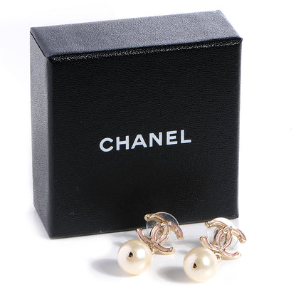 Chanel Enamel CC Pearl Dangle Earrings Pink 3 of 5