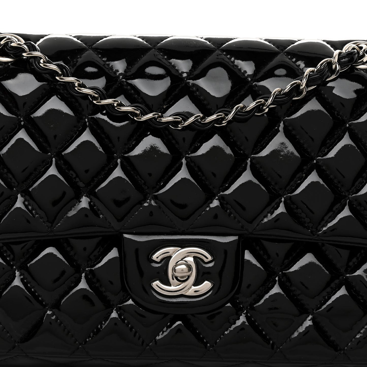 Patent Quilted Medium Double Flap Black
