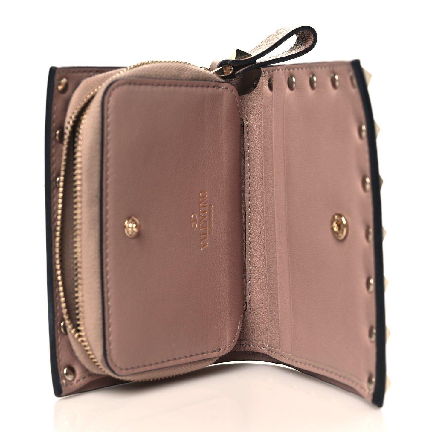 Calfskin Rockstud Compact Bi-Fold Wallet Poudre