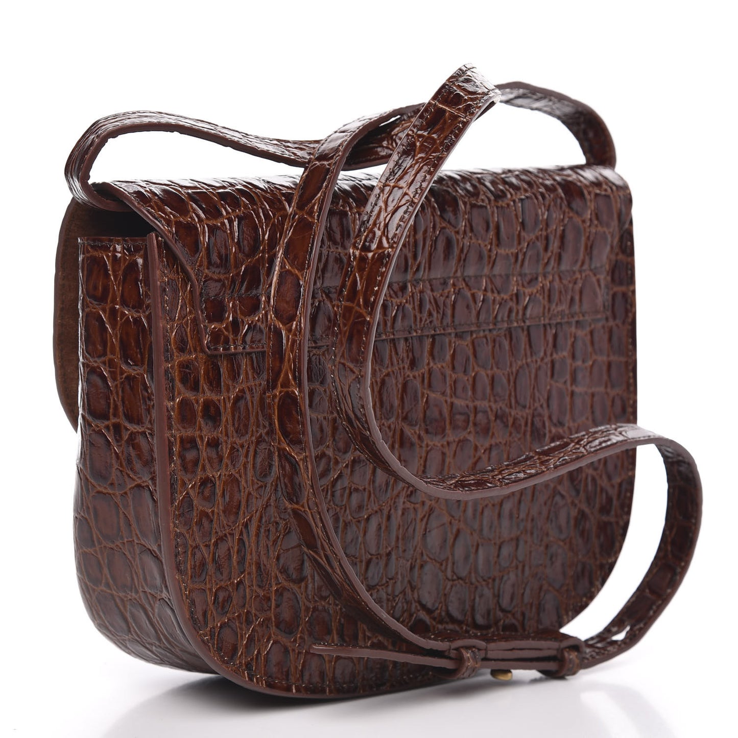Crocodile Embossed Calfskin Medium Kaia Satchel Rusty Brown