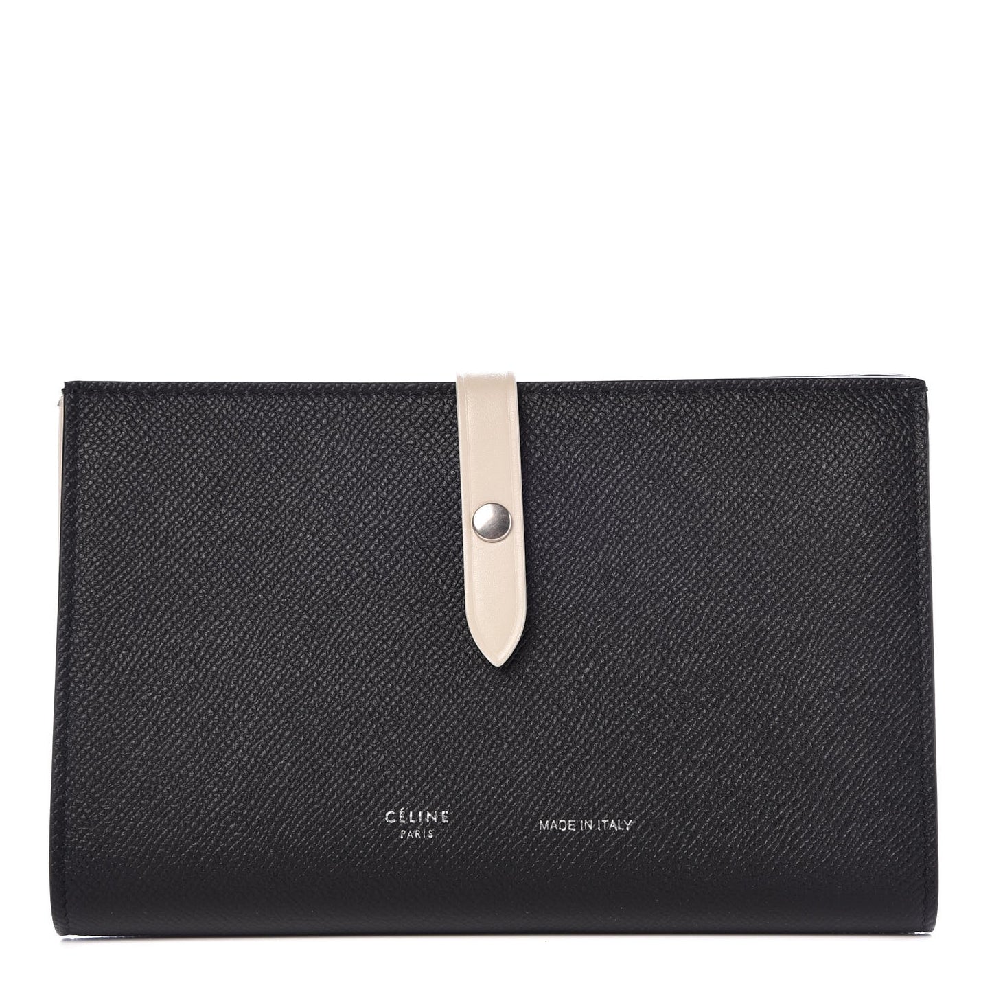 Grained Calfskin Large Multifunction Strap Wallet Black Chalk