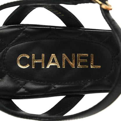 Chanel Lambskin Quilted Wedge Sandals 37.5 Black 7 of 9