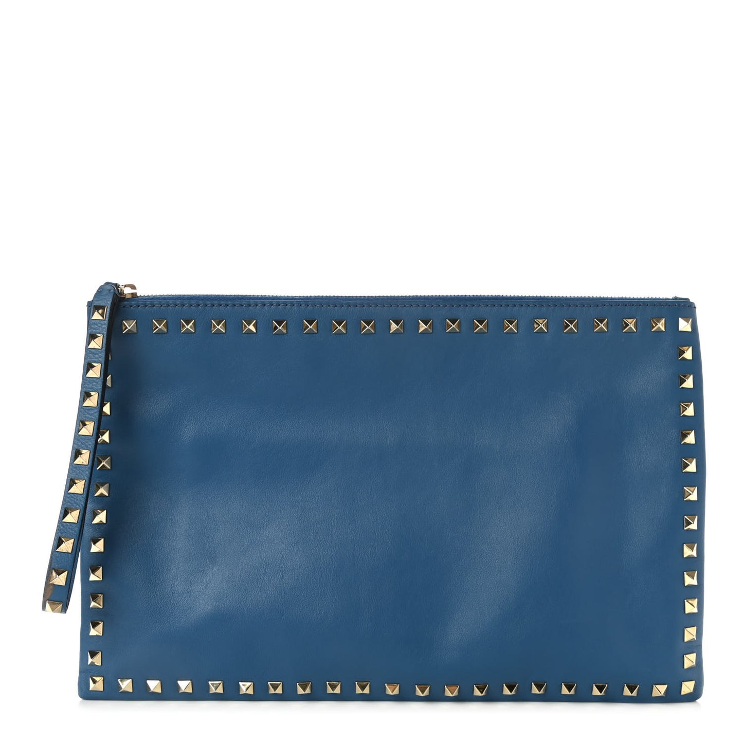 Vitello Large Rockstud Zip Wristlet Pouch Blu Delft