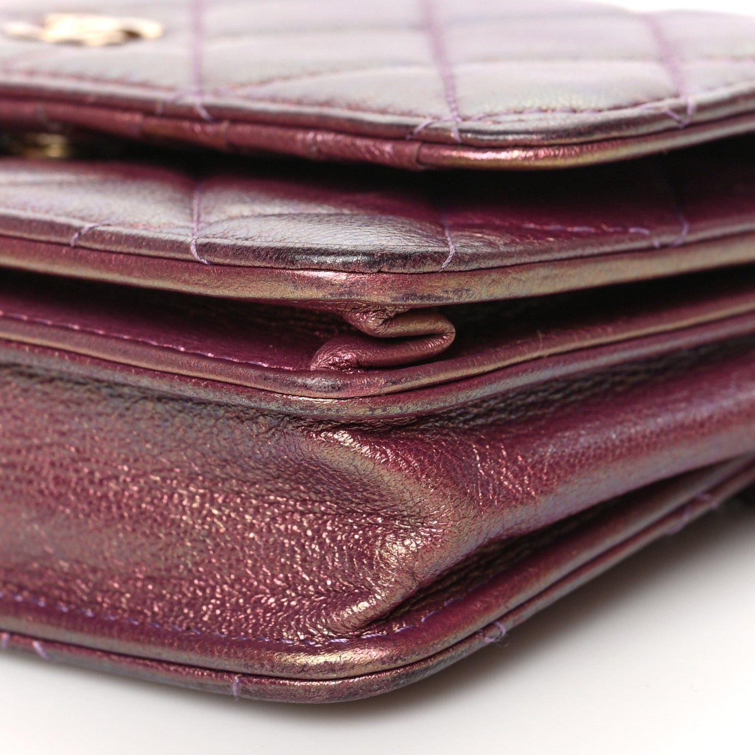Chanel Iridescent Lambskin Quilted Mini Wallet On Chain WOC Purple 10 of 10