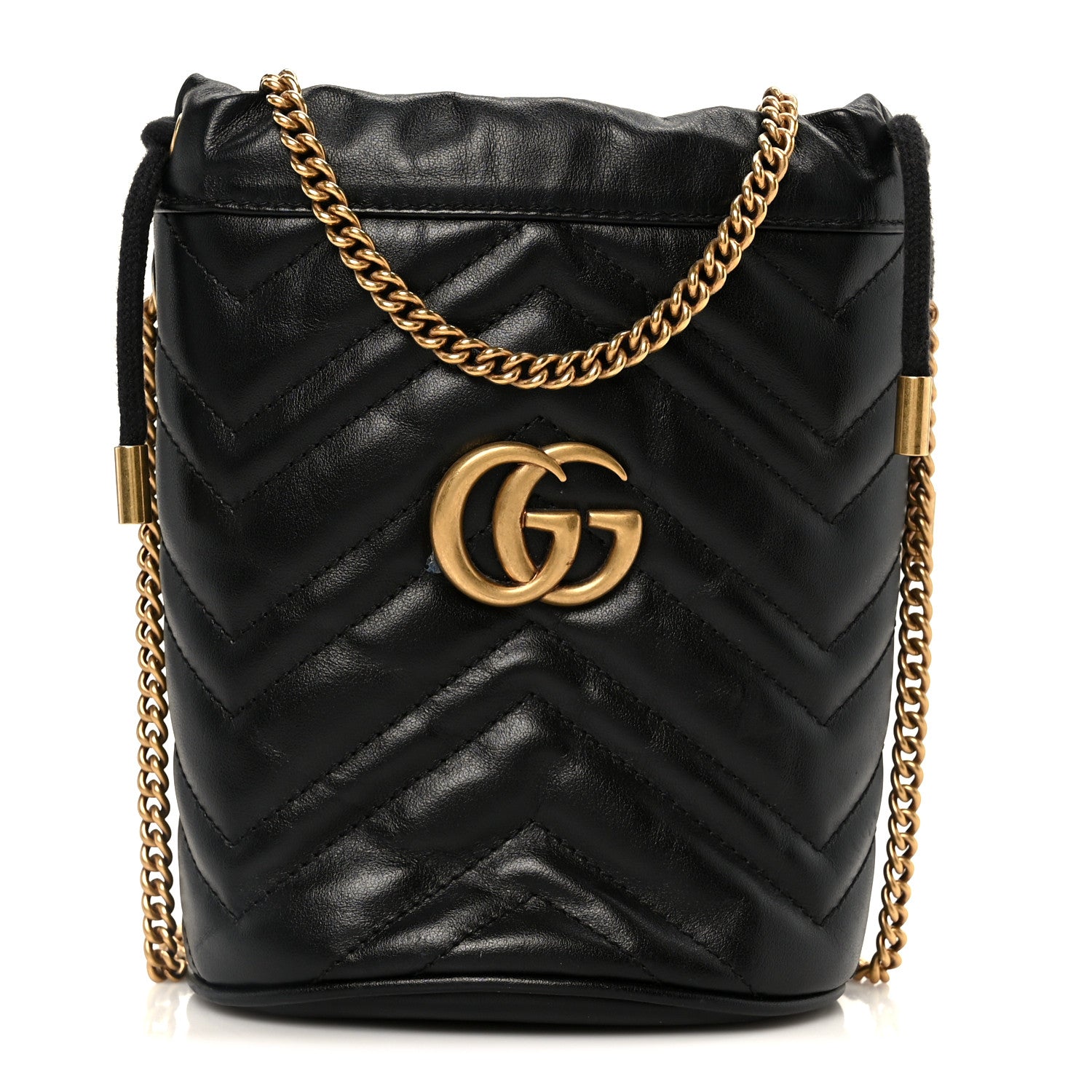 Gucci Calfskin Matelasse Mini GG Marmont 2.0 Bucket Bag Black 1 of 10