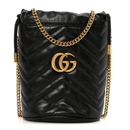 Gucci Calfskin Matelasse Mini GG Marmont 2.0 Bucket Bag Black 1 of 10