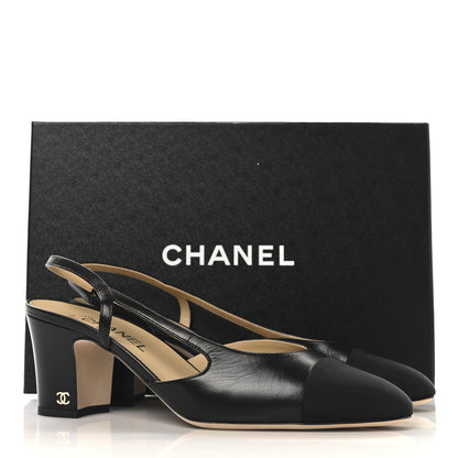 Chanel Goatskin Grosgrain Cap Toe CC Slingback Pumps 40.5 Black 10 of 10