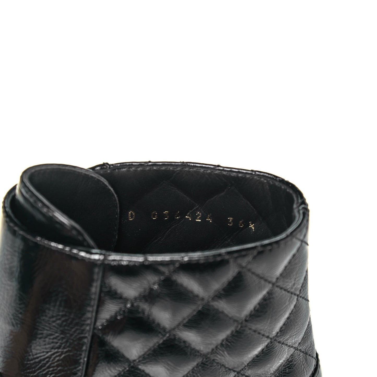 Shiny Calfskin Quilted Lace Up Combat Boots 36.5 Black