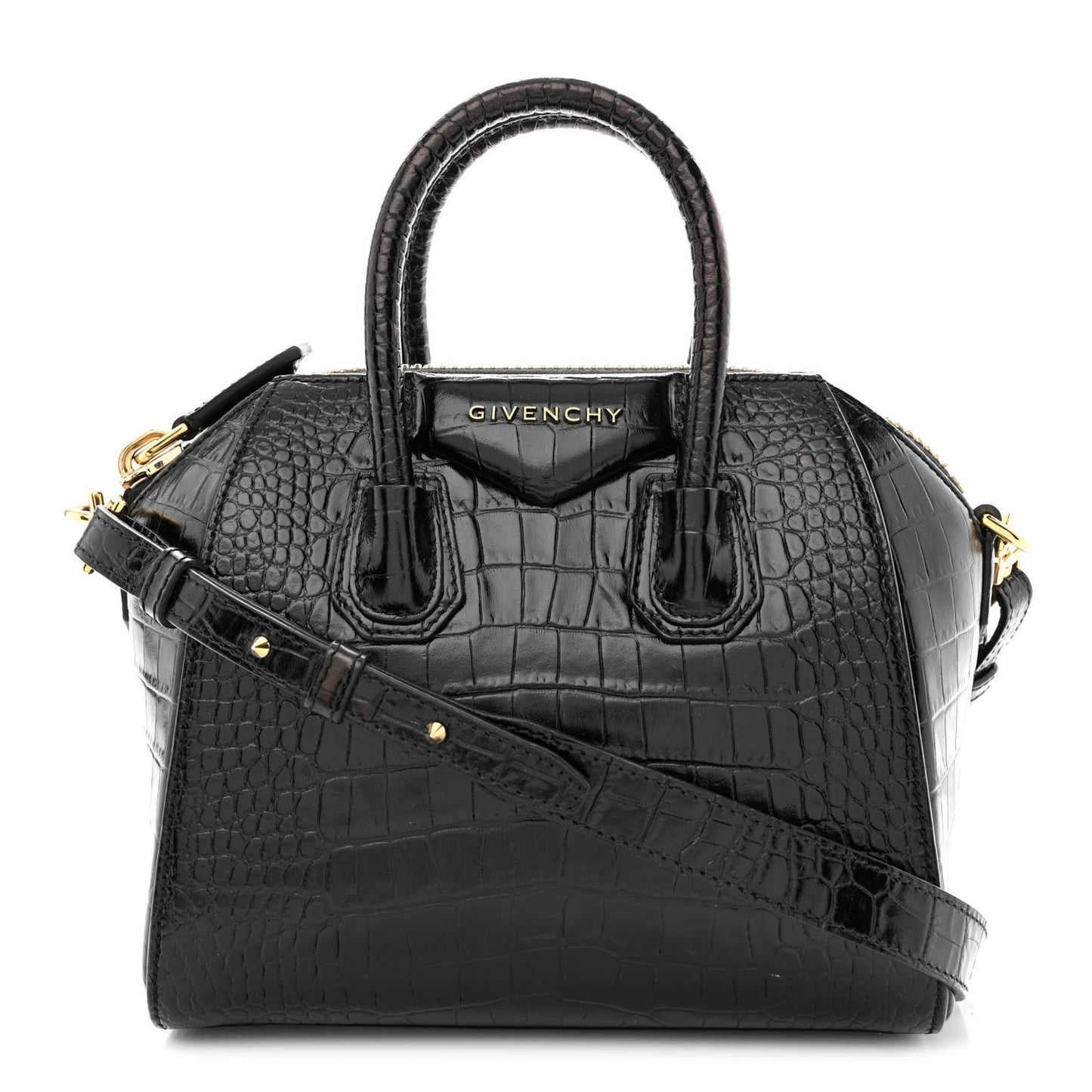 Calfskin Crocodile Embossed Mini Antigona Black