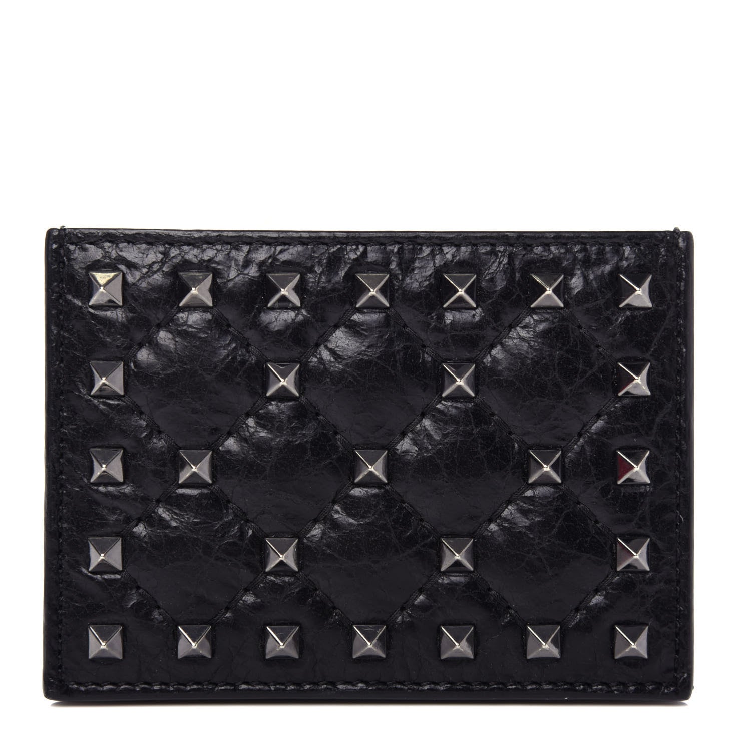 Valentino Garavani Craquele Nappa Rockstud Spike Card Holder Black 1 of 7