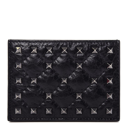 Valentino Garavani Craquele Nappa Rockstud Spike Card Holder Black 1 of 7