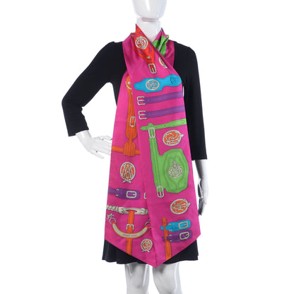 Hermes Silk Harnais Des Presidents Maxi Twilly Fuchsia Vert Rouge 2 of 5