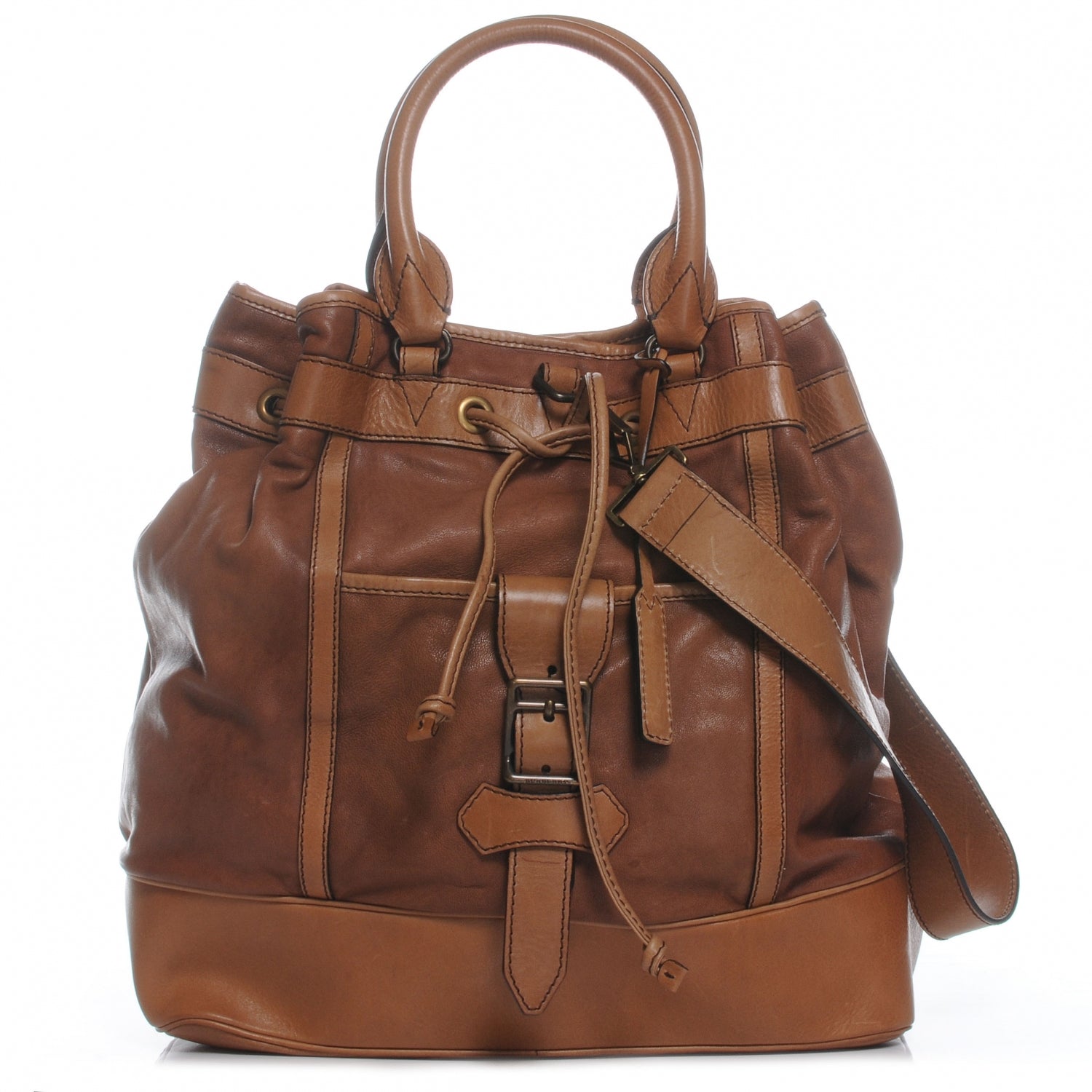 Burberry Leather Large Drawstring Tote Light Brown 1 of 10