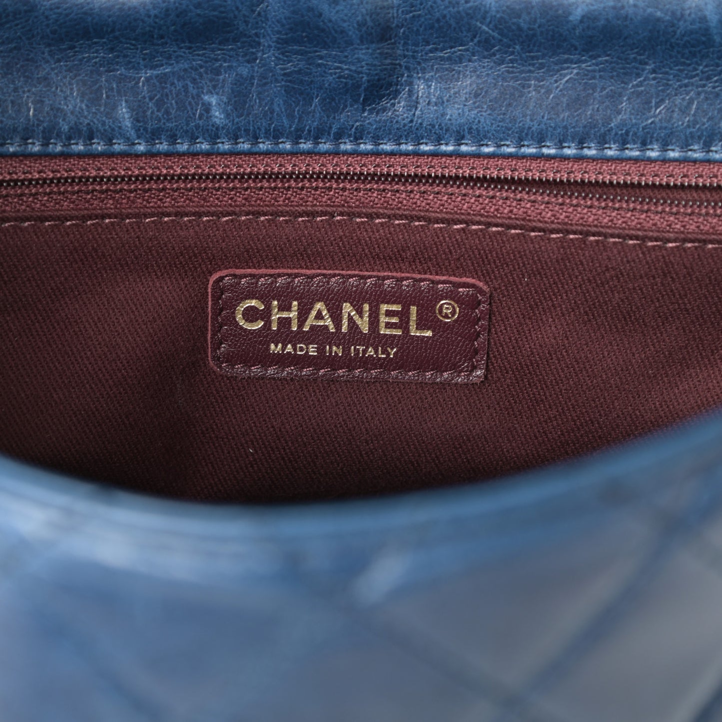 Glazed Calfskin Castle Rock Medium Flap Blue
