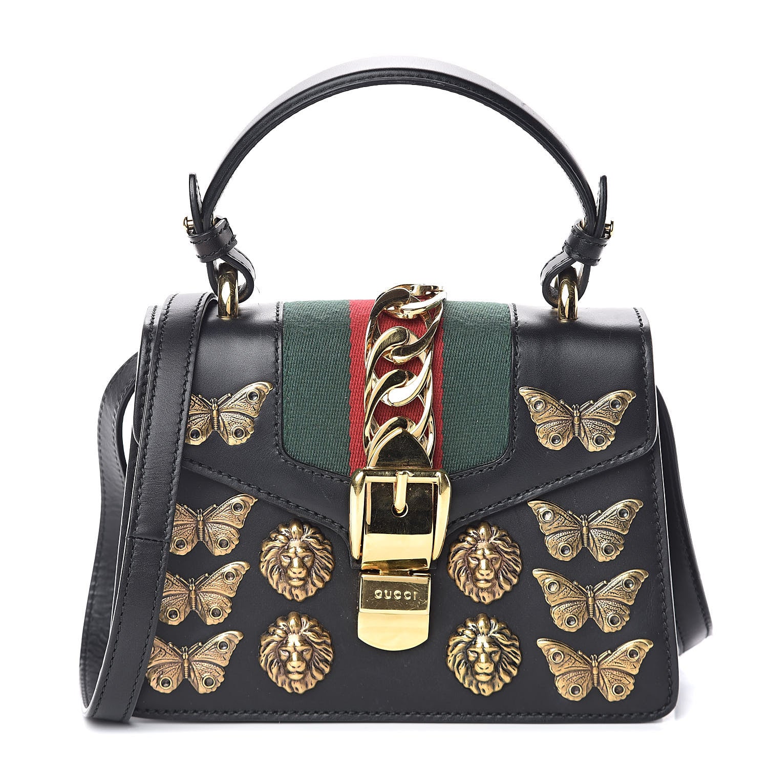 Gucci Calfskin Animal Studs Mini Sylvie Top Handle Bag Black 1 of 8