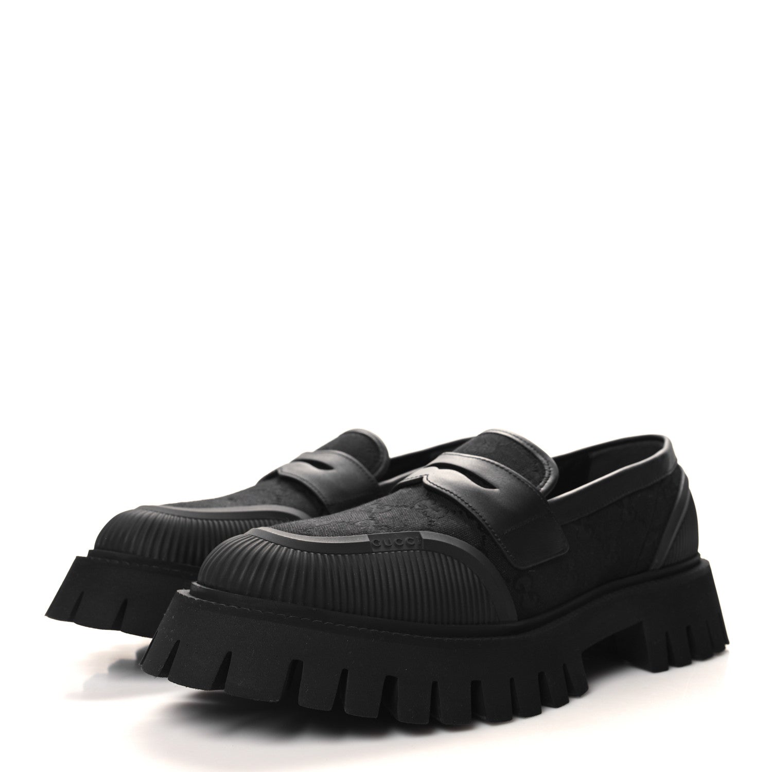 Gucci Monogram Jumbo GG Miro Soft Calfskin Mens Lug Sole Loafers 10 Black 3 of 8