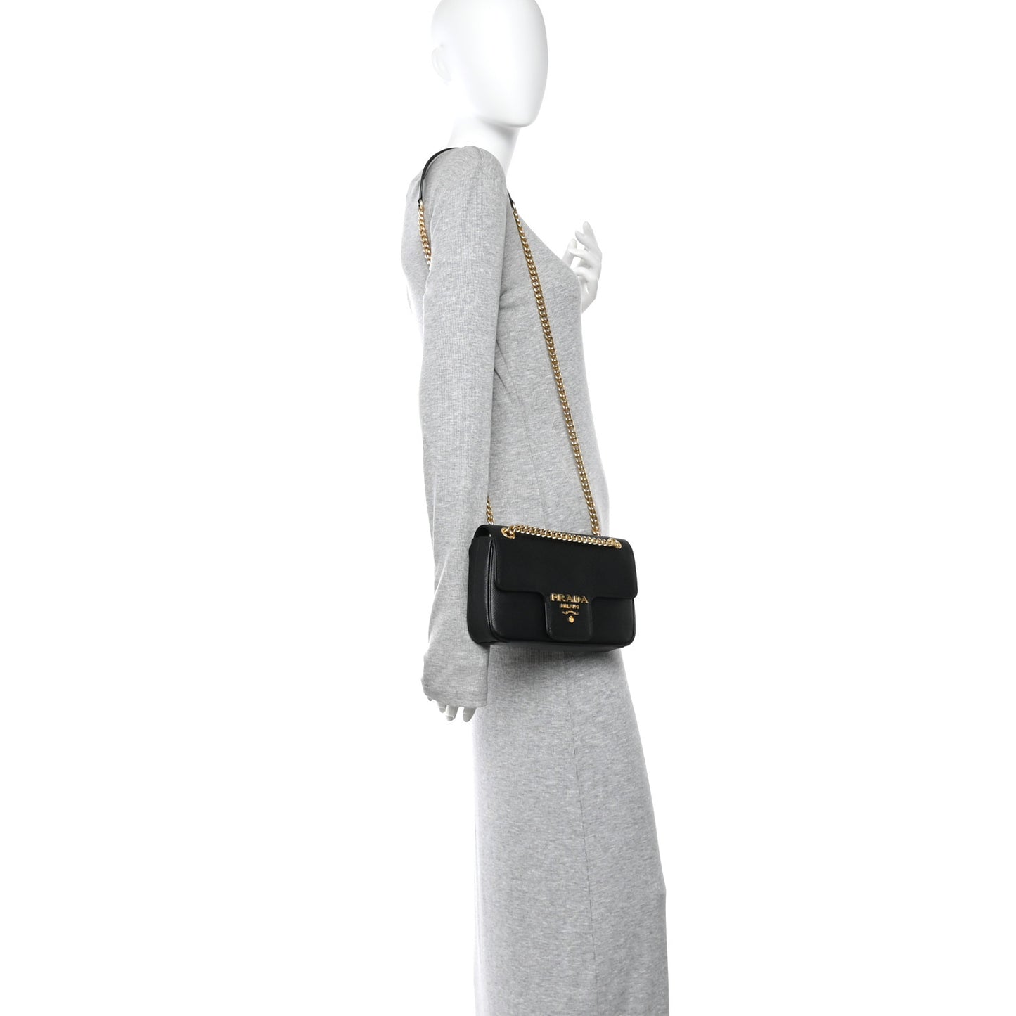 Saffiano Flap Shoulder Bag Black